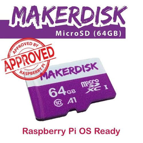 Carte microSD MakerDisk Approuvée Raspberry Pi avec Système d'Exploitation RPi (64 Go)