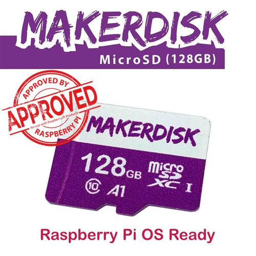 Carte microSD MakerDisk Approuvée Raspberry Pi avec Système d'Exploitation RPi (128 Go)