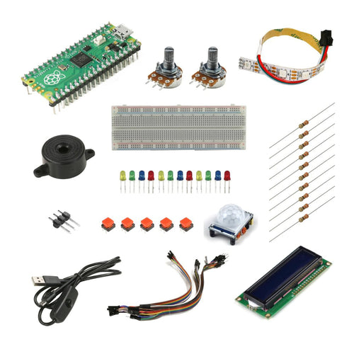 Raspberry Pi Pico Starter Kit w/ Breadboard, LED, Motion Sensor Display & More
