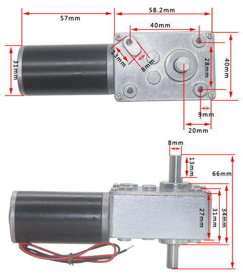 24V 470RPM High Torque Dual Shaft 31D Motor with Worm Gear Reduction