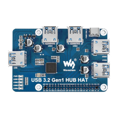 HAT HUB para Raspberry Pi c/ 4 puertos USB 3.2 Gen1 de Waveshare